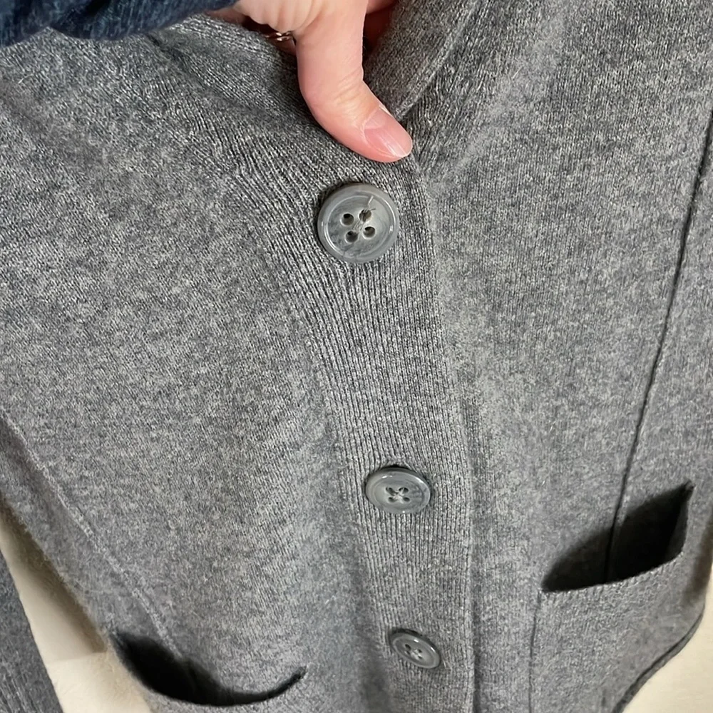 Cynthia Rowley 100% 2-Ply Cashmere Shawl Collar Cardigan Sweater L Gray Cozycore